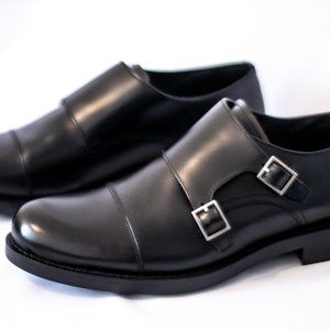 BLACK LEATHER MONK SHOES